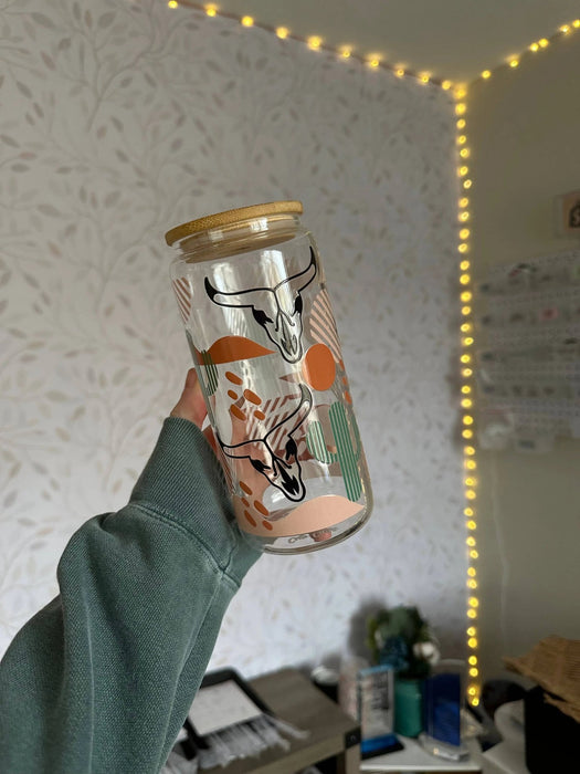 Western | 20 oz Glass Tumbler with Bamboo Lid & Straw - LECCE