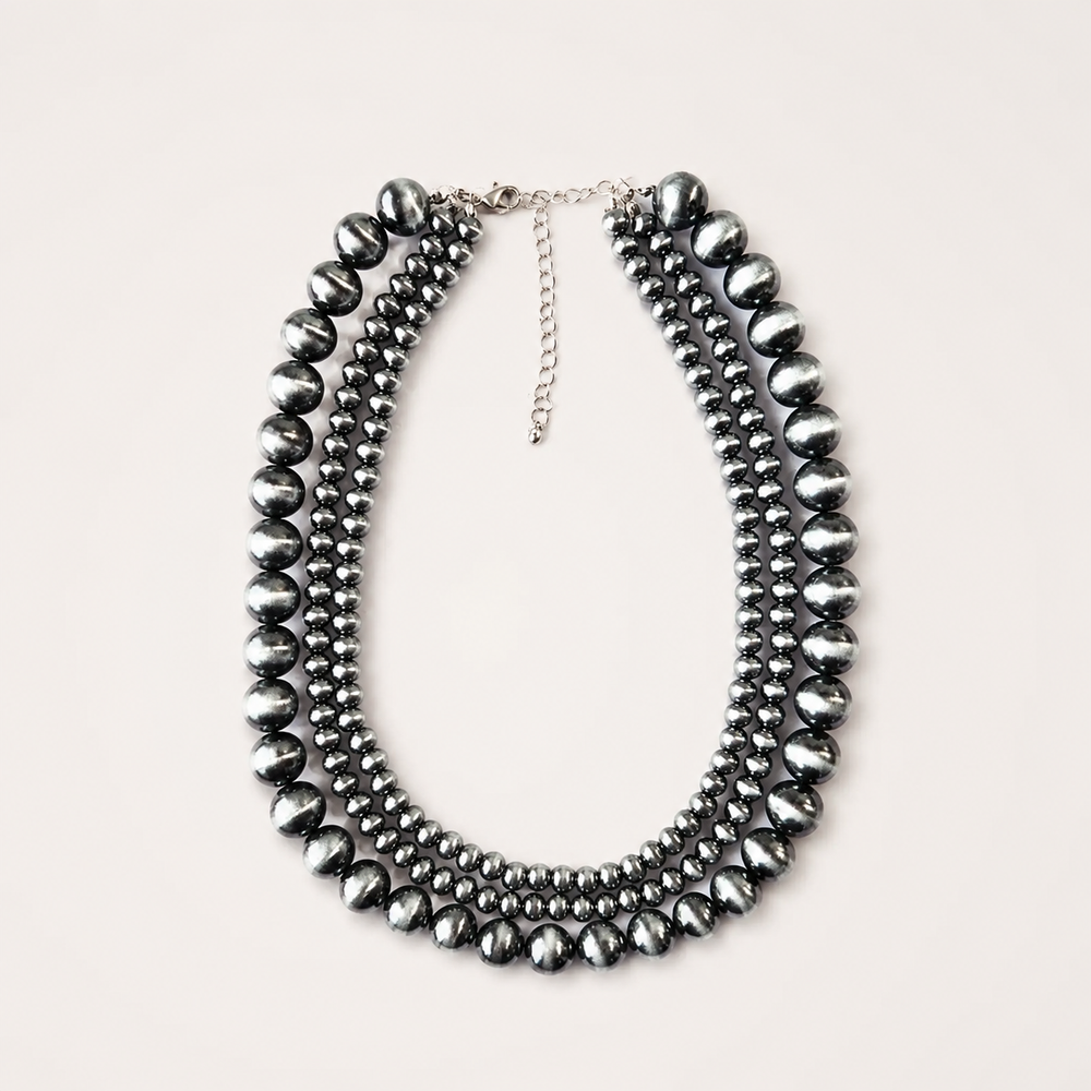 Western 3 Layered Navajo Pearl Necklace on soft-white background