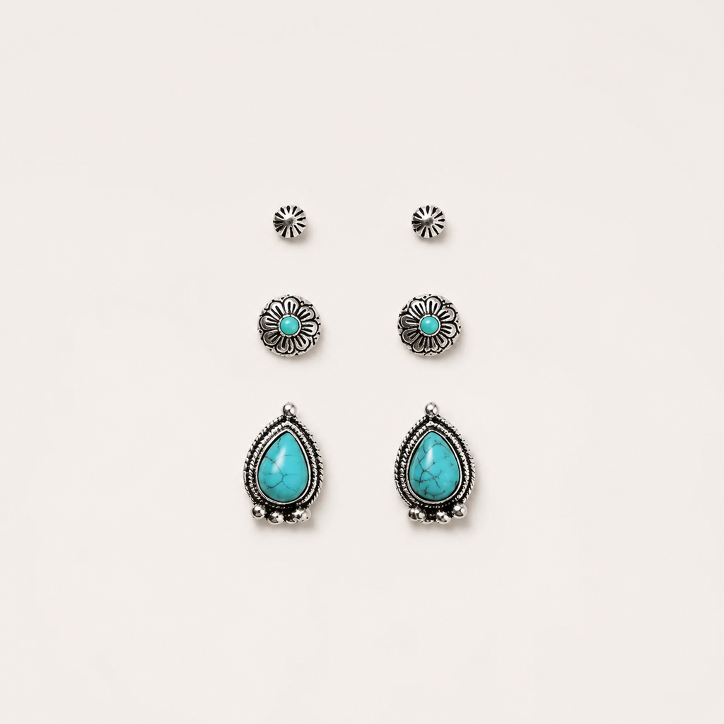 Western 3 Pair Turquoise Earring Set