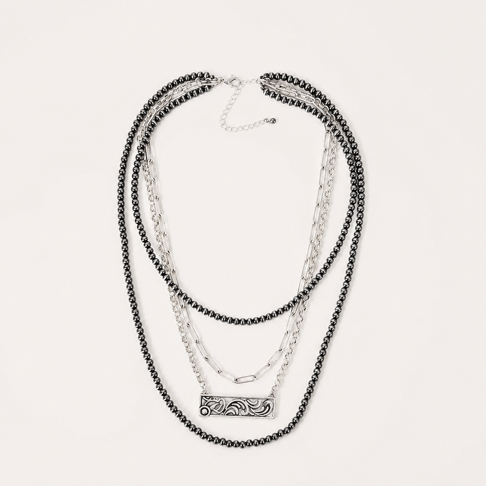 Western 4 Layered Navajo Bead Necklace on soft-white background
