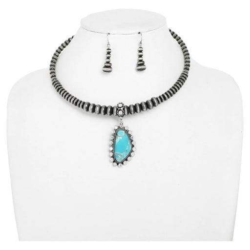 Western Beaded Stone Pendant Collar Necklace - LECCE
