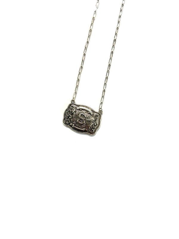 Western Belt Buckle Initial Necklace - LECCE