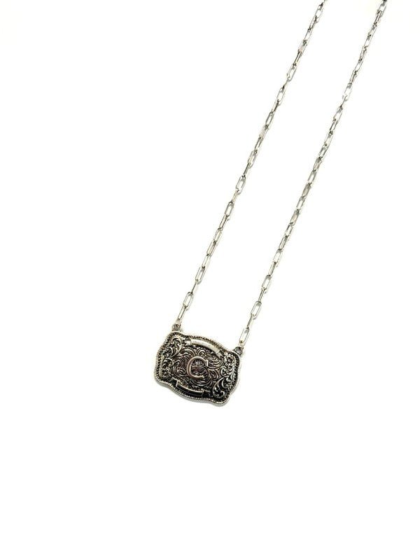 Western Belt Buckle Initial Necklace - LECCE