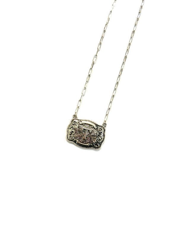 Western Belt Buckle Initial Necklace - LECCE