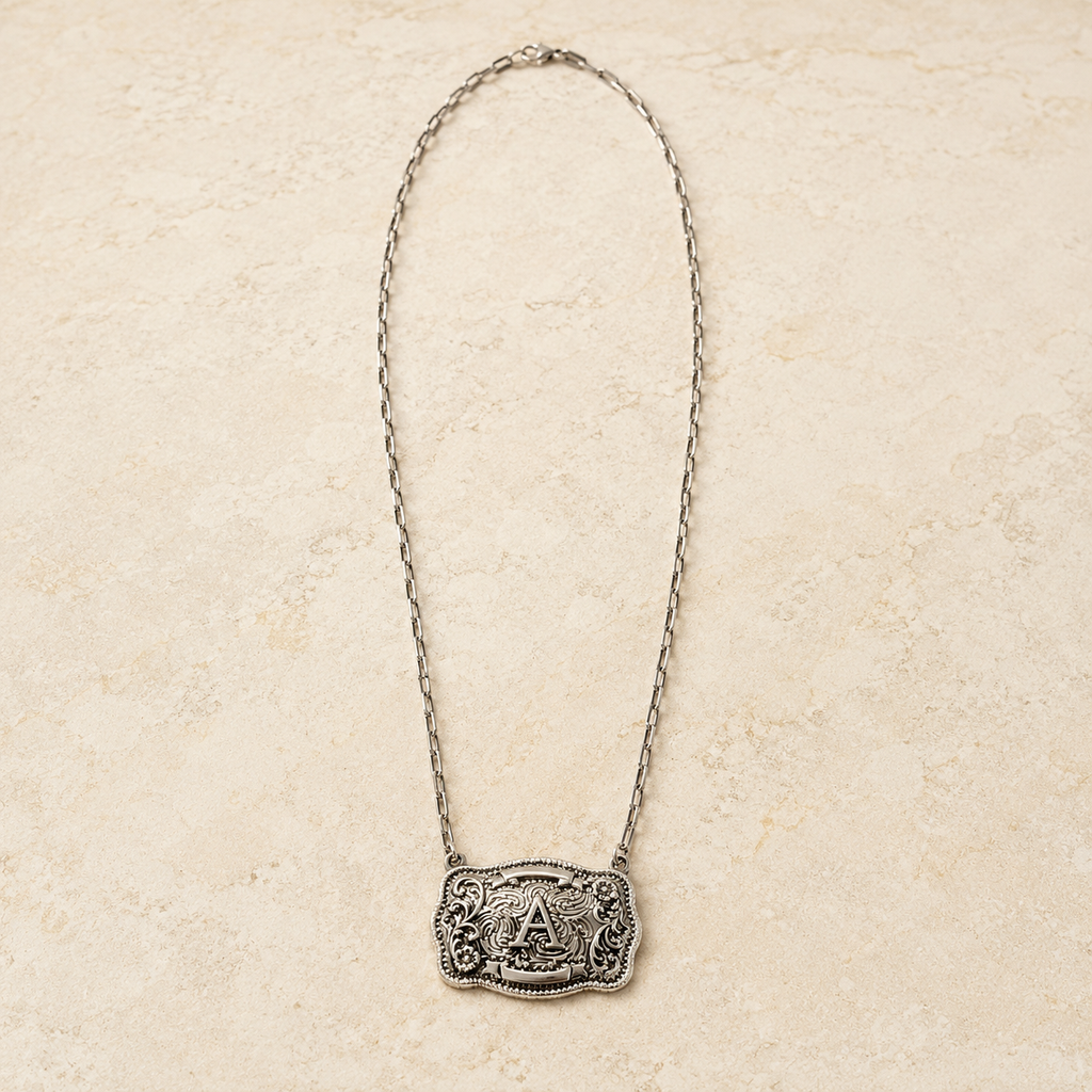 Western Belt Buckle Initial Necklace