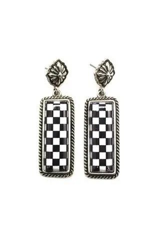Western Checker Bar Design Earrings - LECCE