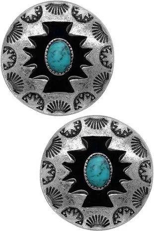 Western Concho Aztec Epoxy Gemstone Stud Earring - LECCE