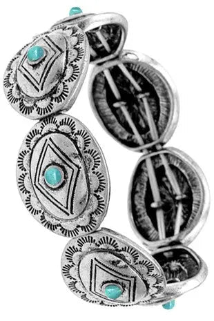 Western Concho Aztec Gem Stone Stretch Bracelet - LECCE