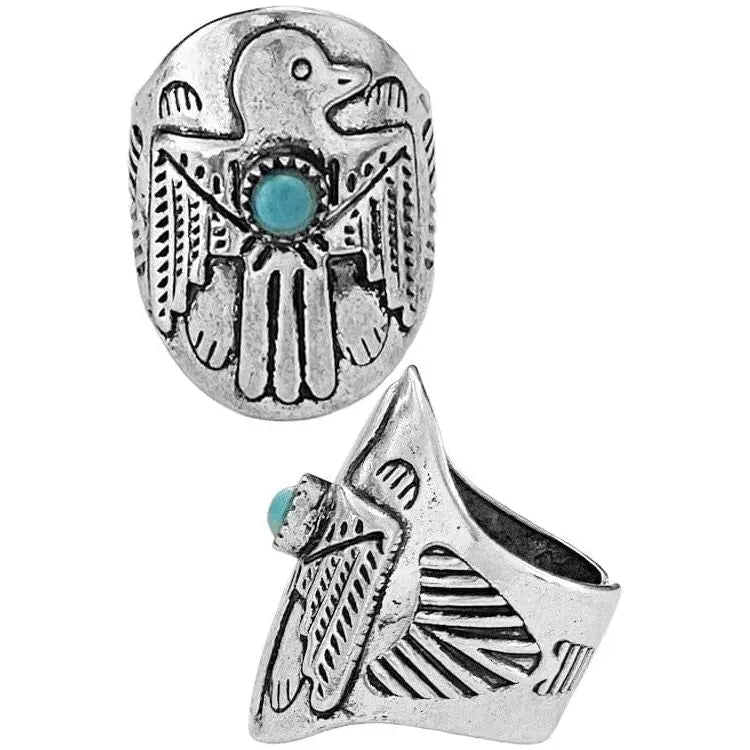 Western Concho Aztec Thunderbird Gemstone Ring - LECCE