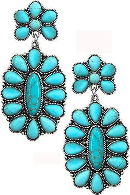 Western Concho Cable Gemstone Flower Earring - LECCE