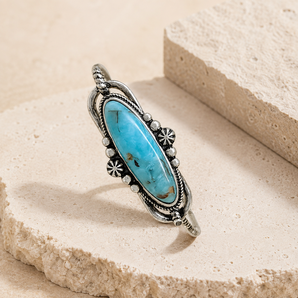 Western Concho Cable Gemstone Wirebangle Bracelet