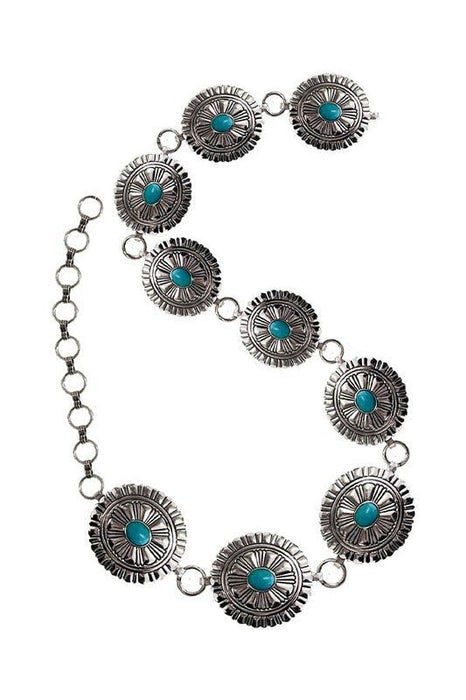 Western Concho Design Turquoise Stone Chain Belt - LECCE