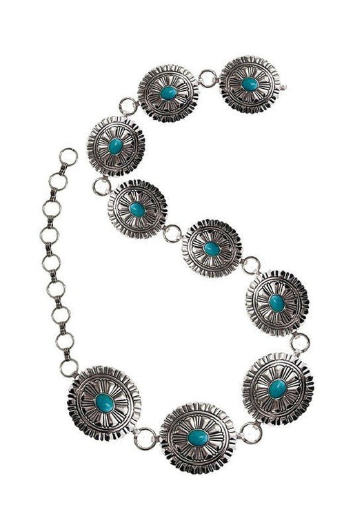 Western Concho Design Turquoise Stone Chain Belt - LECCE