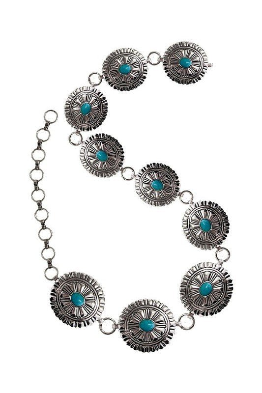 Western Concho Design Turquoise Stone Chain Belt