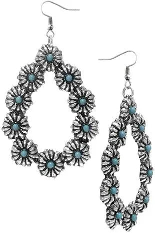 Western Concho Flower Gem Stone Earring - LECCE