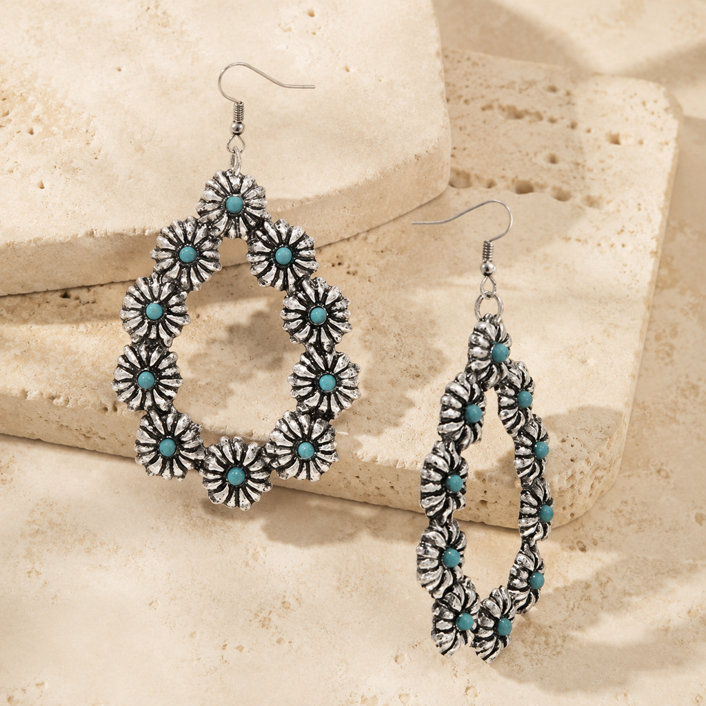 Western Concho Flower Gem Stone Earring