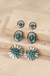 Western Concho Flower Gem Stone Stud Earrings Set on cream stone background