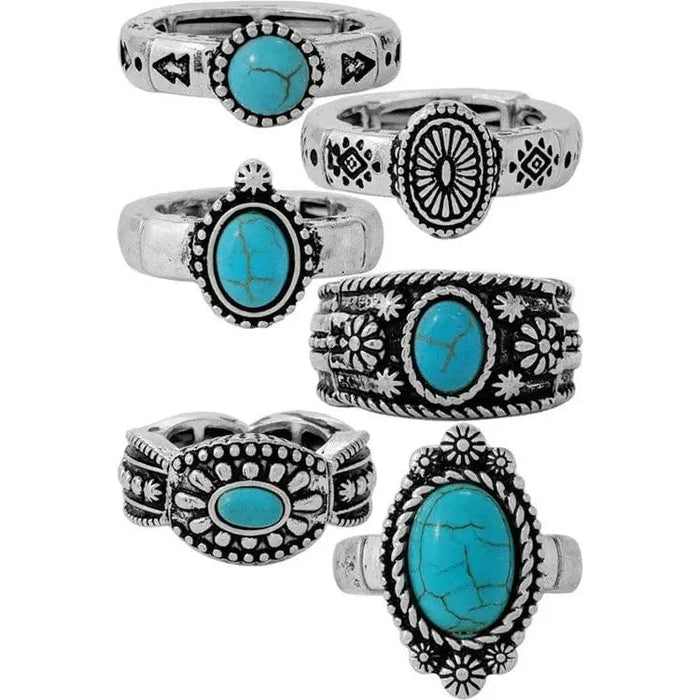 Western Concho Flower Paisley Aztec Gemstone Ring - LECCE