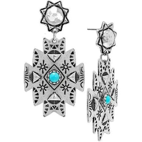 Western Concho Gemstone Aztec Earring - LECCE