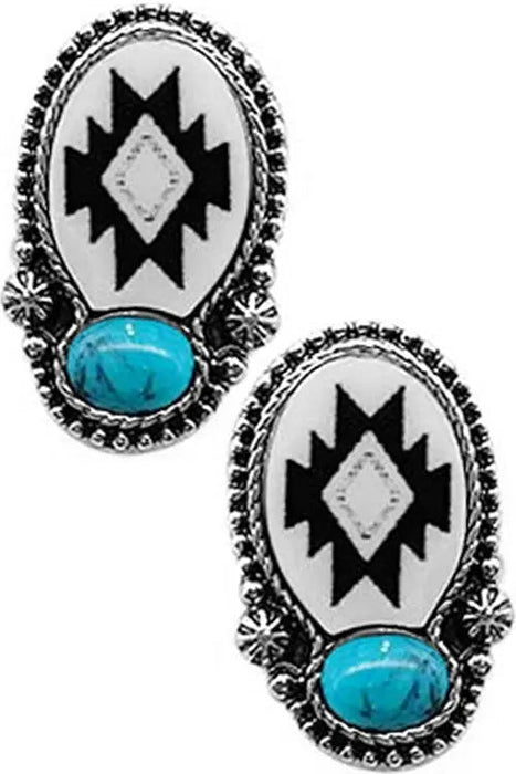 Western Concho Gemstone Aztec Epoxy Stud Earring - LECCE