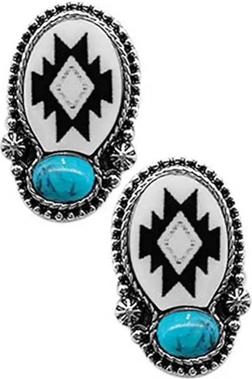 Western Concho Gemstone Aztec Epoxy Stud Earring - LECCE