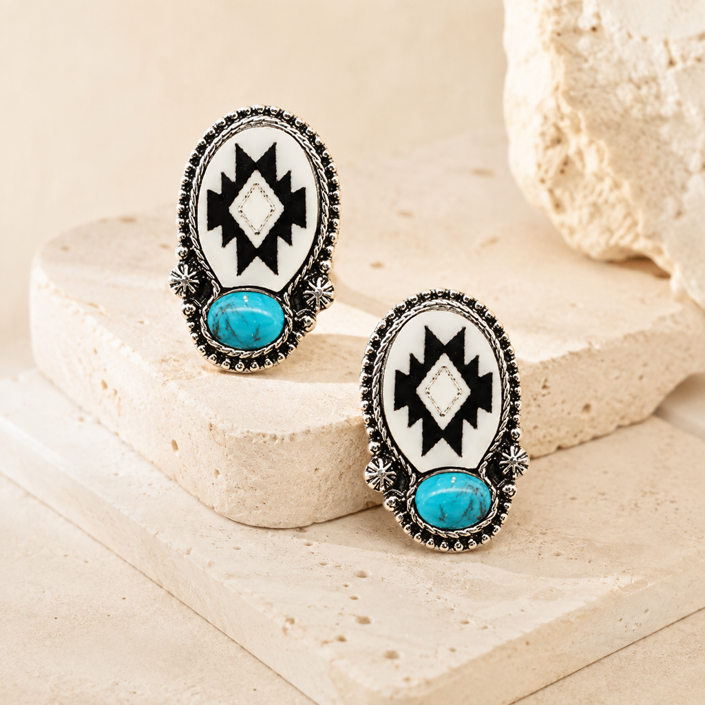 Western Concho Gemstone Aztec Epoxy Stud Earring