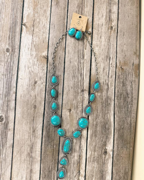 Western Concho Gemstone Lariat Y Necklace Set - LECCE