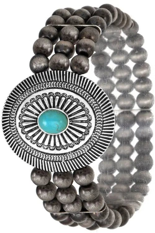 Western Concho Gemstone Oval Navajo Pearl Bracelet - LECCE