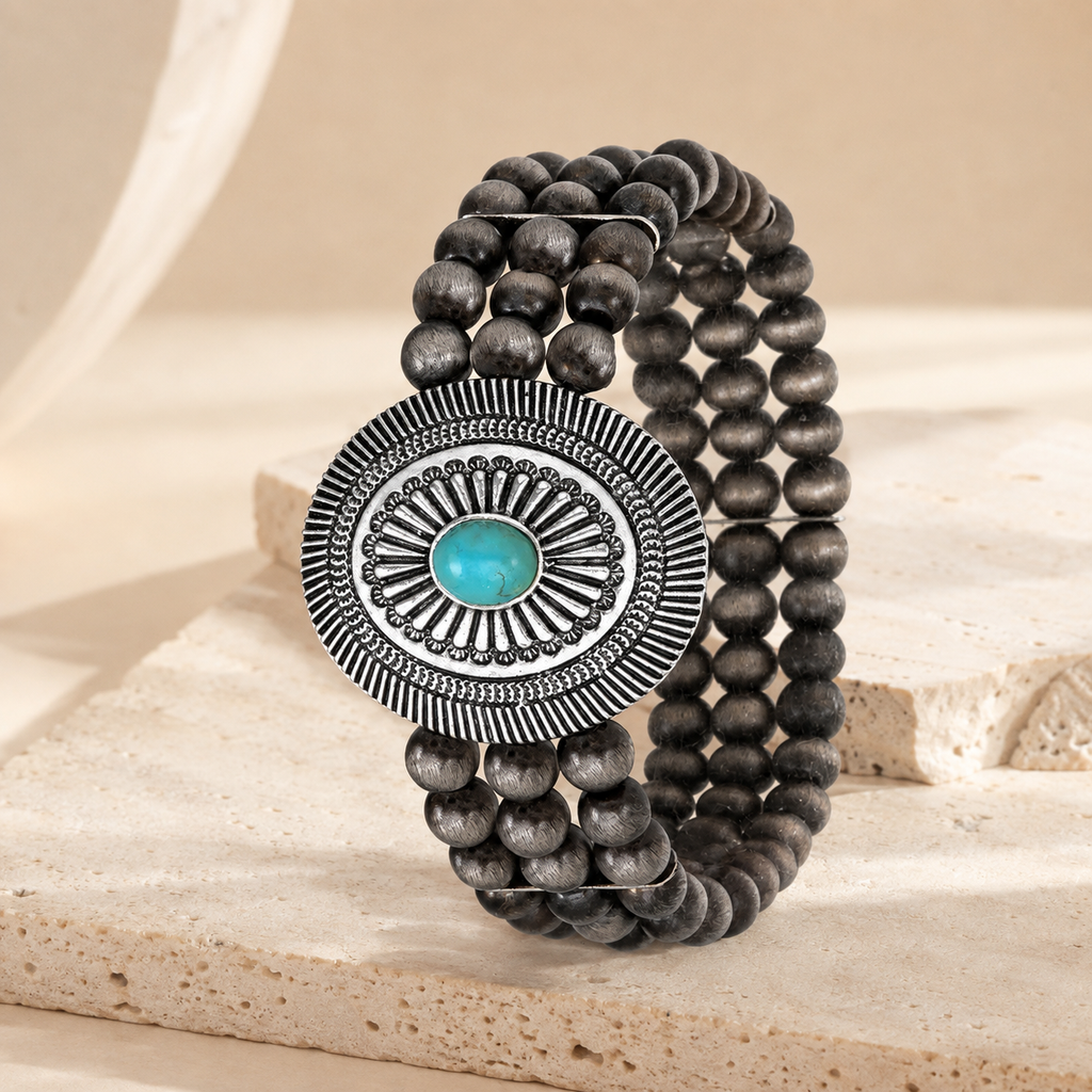Western Concho Gemstone Oval Navajo Pearl Bracelet