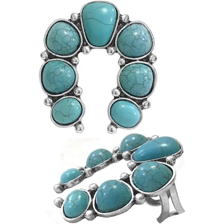 Western Concho Gemstone Squash Blossom Cuff Ring - LECCE