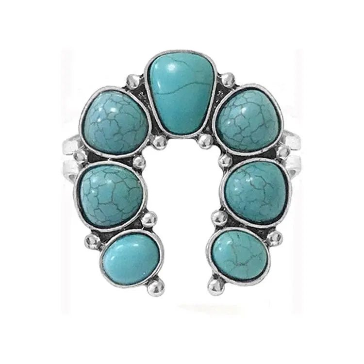 Western Concho Gemstone Squash Blossom Cuff Ring - LECCE