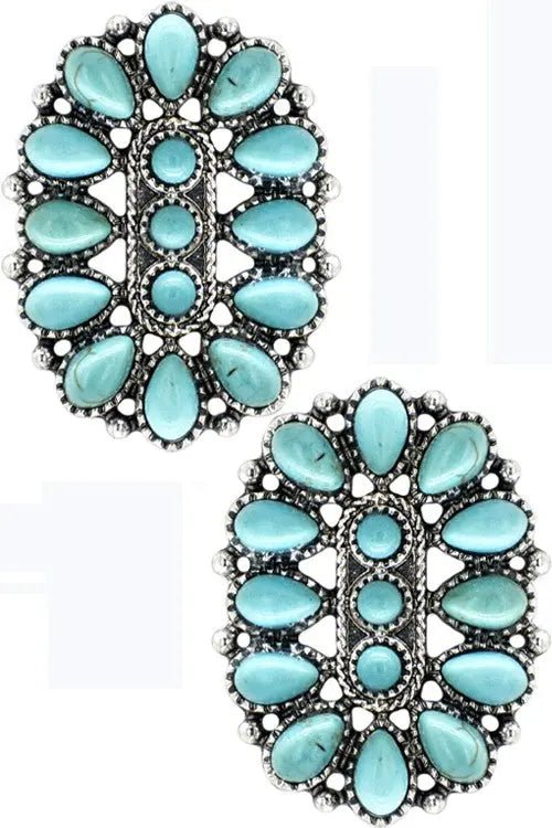 Western Concho Gemstone Stud Earring - LECCE