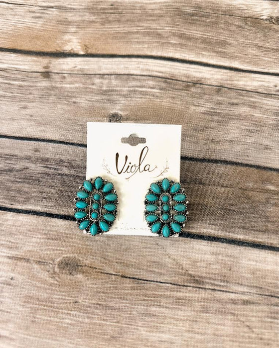 Western Concho Gemstone Stud Earring - LECCE