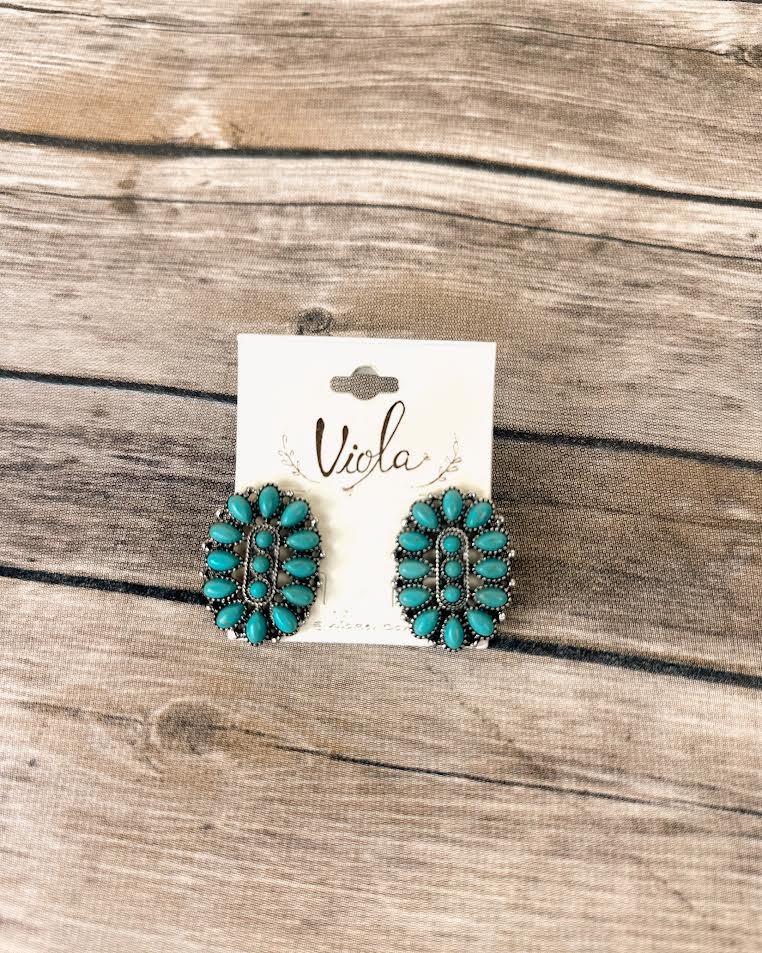 Western Concho Gemstone Stud Earring - LECCE
