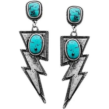 Western Concho Lightening Bolt Gemstone Earring - LECCE