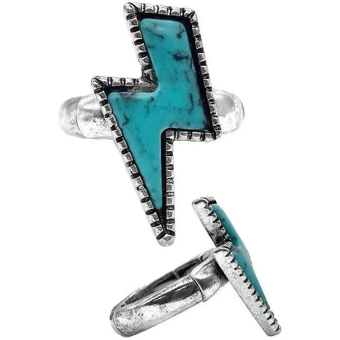 Western Concho Lightening Bolt Gemstone Ring - LECCE
