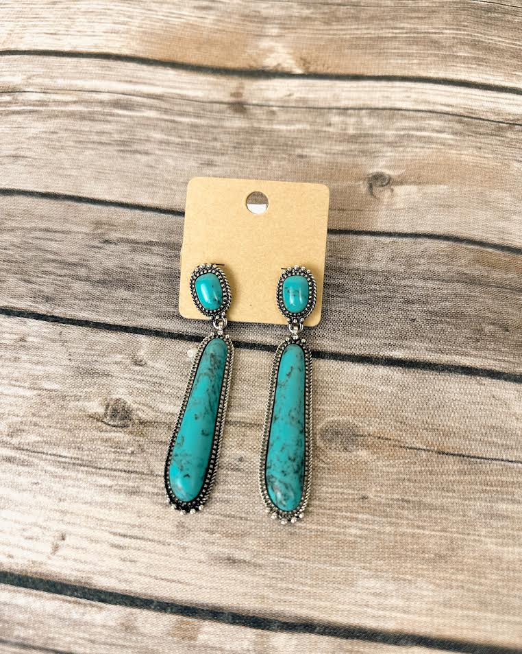 Western Concho Linear Oval Gem Stone Drop Earrings