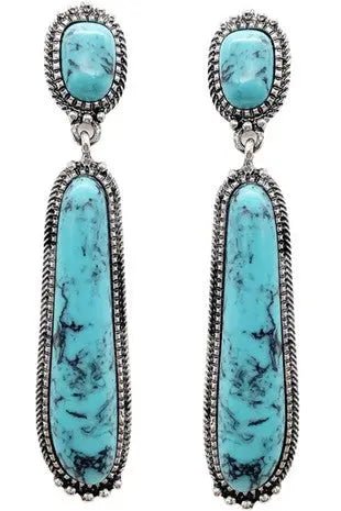 Western Concho Linear Oval Gem Stone Drop Earrings - LECCE