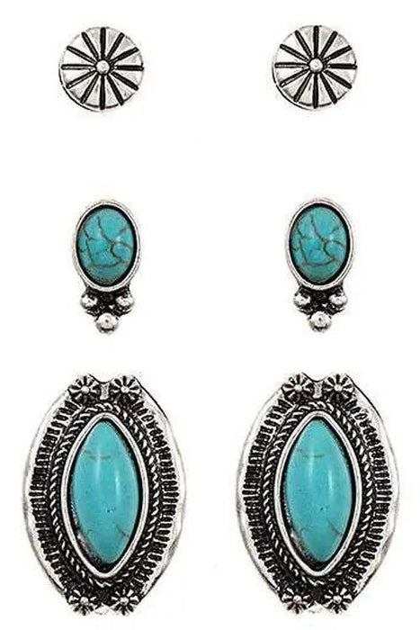 Western Concho Marquise Gemstone Earrings Set - LECCE