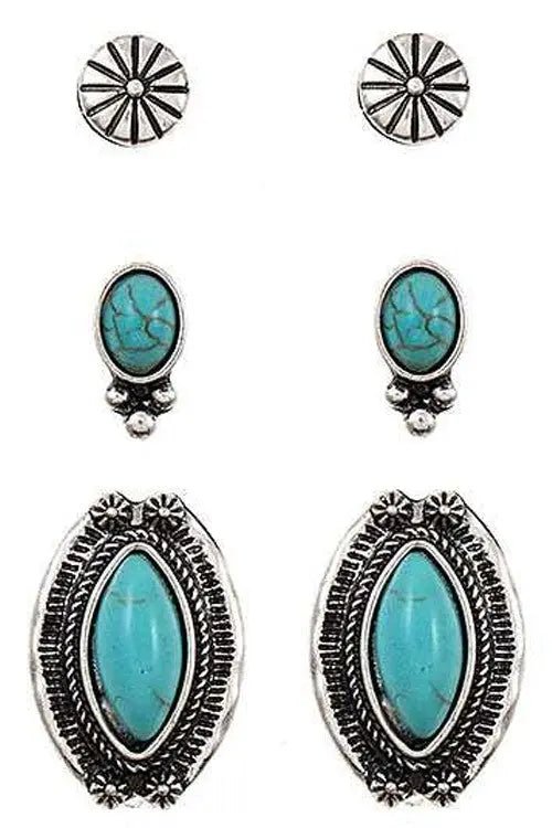 Western Concho Marquise Gemstone Earrings Set - LECCE
