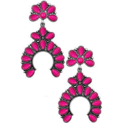 Western Concho Squash Blossom Gem Stone Earring - LECCE
