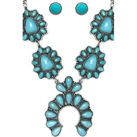 Western Concho Squash Blossom Gemstone Necklace - LECCE