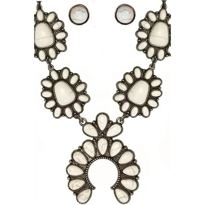 Western Concho Squash Blossom Gemstone Necklace - LECCE