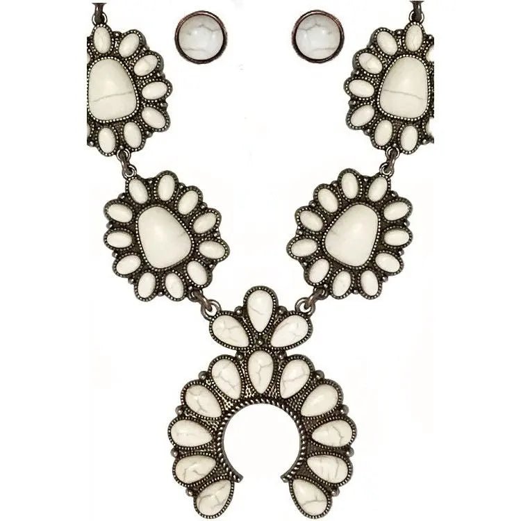 Western Concho Squash Blossom Gemstone Necklace - LECCE