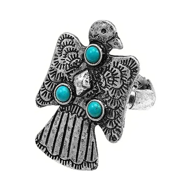 Western Concho Thunderbird Gem Stone Stretch Ring - LECCE