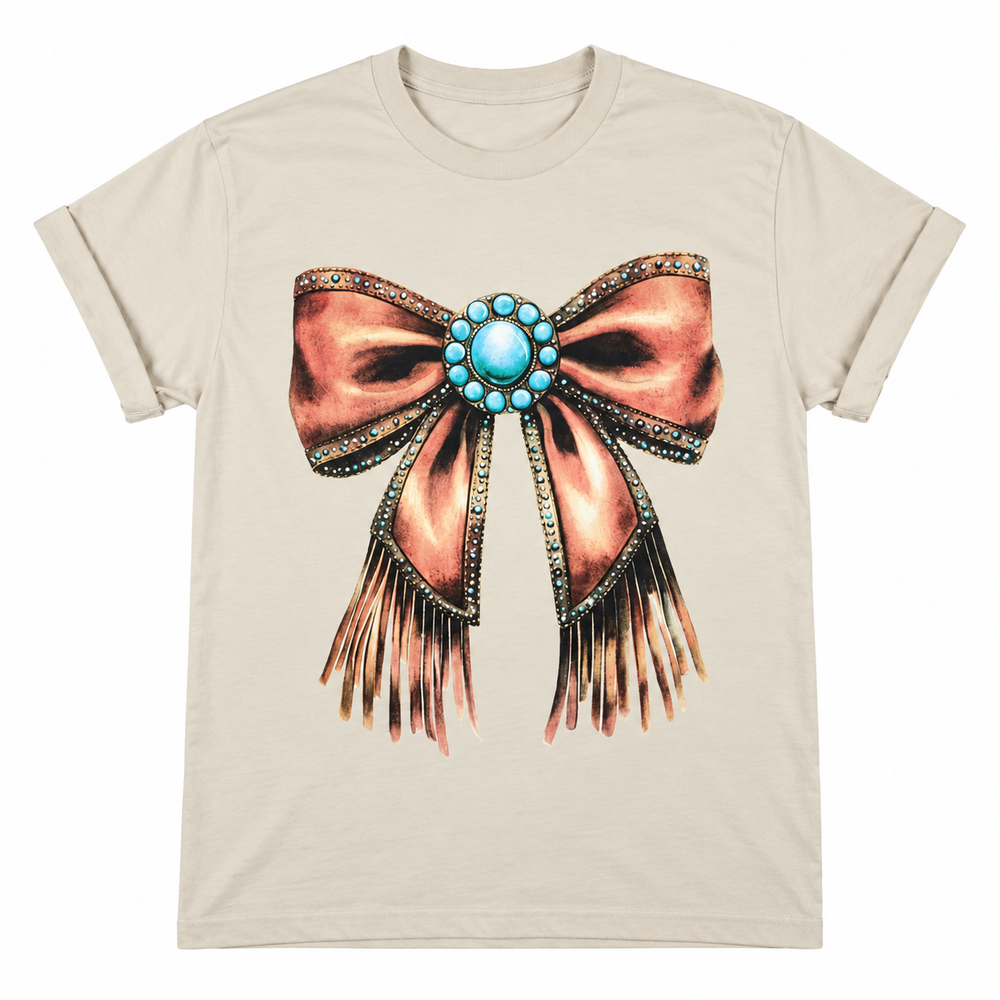 Western Coquette Bow Tee on white background