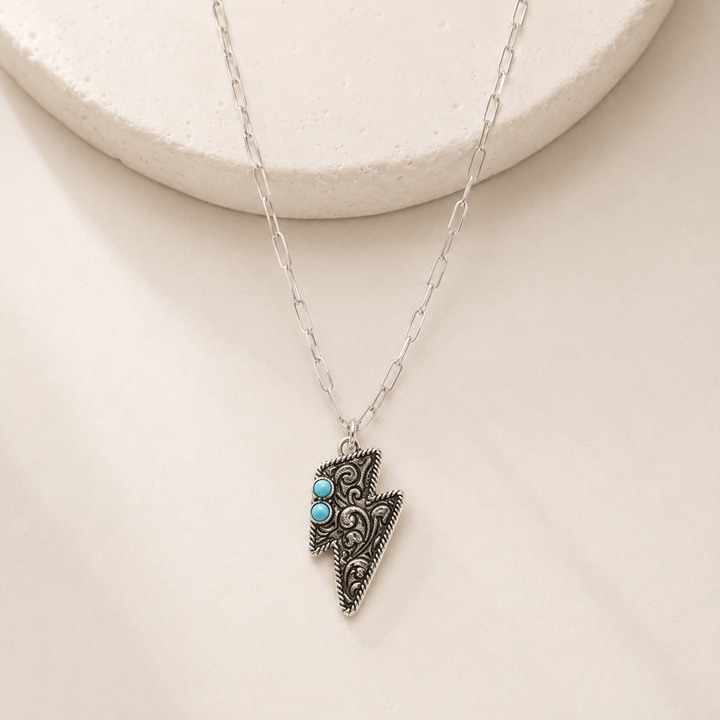 Western Etched Thunderbolt Necklace