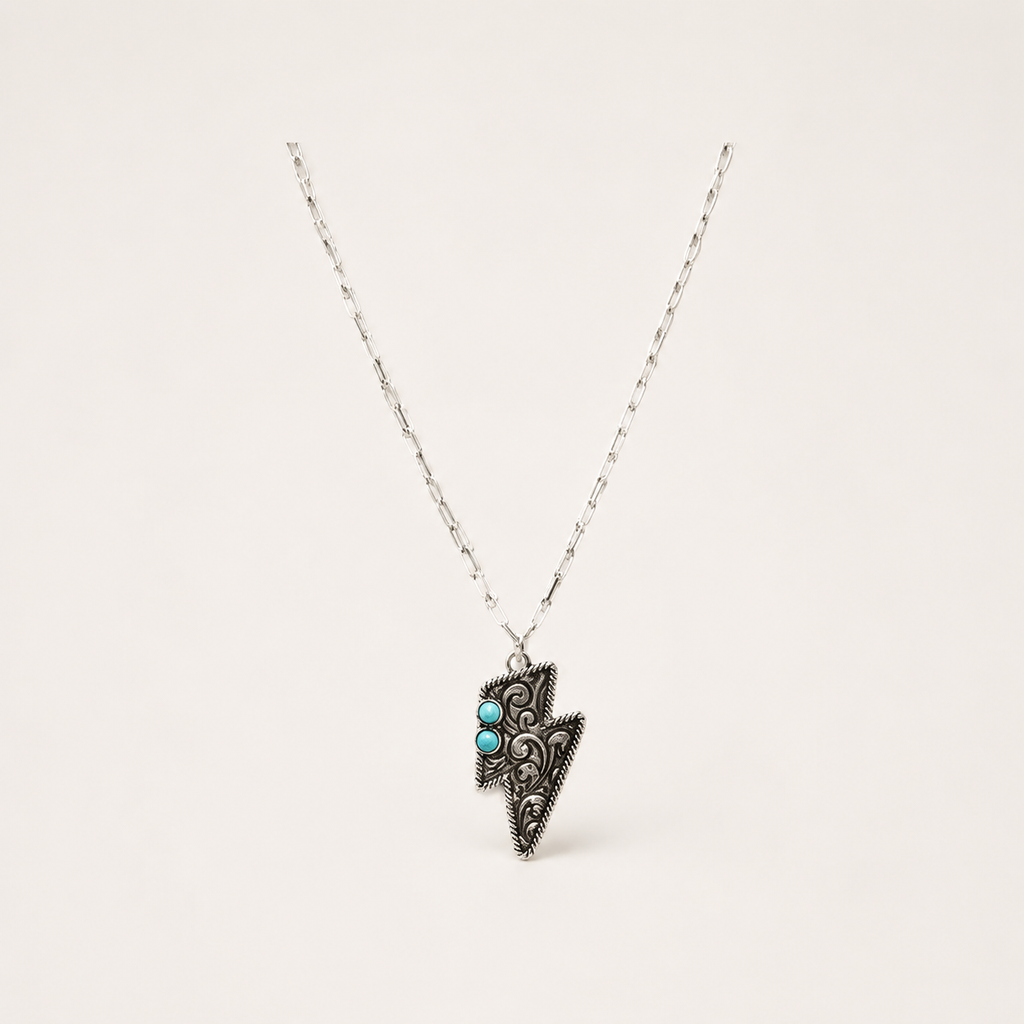 Western Etched Thunderbolt Necklace