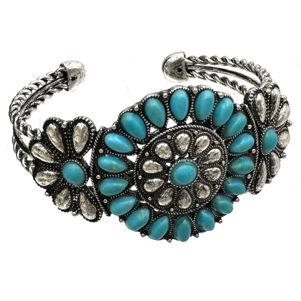 Western Flower Turquoise Stone Open Bangle - LECCE