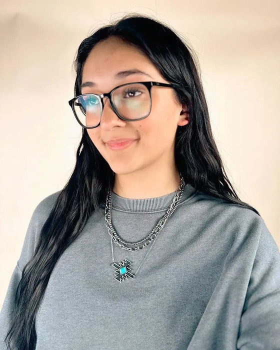 Western Gemstone Aztec Navajopearl Chain Necklace - LECCE